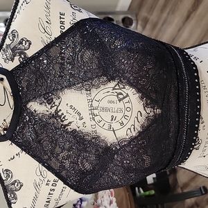 EUC VS Halter bra black lace w "rockstar" embellishments. Worn 1x.